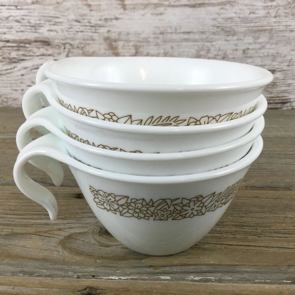 4 Corelle Woodland Brown Hooked Handle Cups Coffee Tea Cup Set of 4
